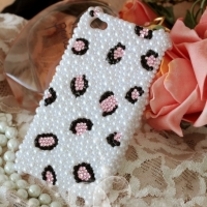 Bling Crystal Sparkle Pink Leopard Pattern On All Pearls iPhone 4/4S Case (#684)