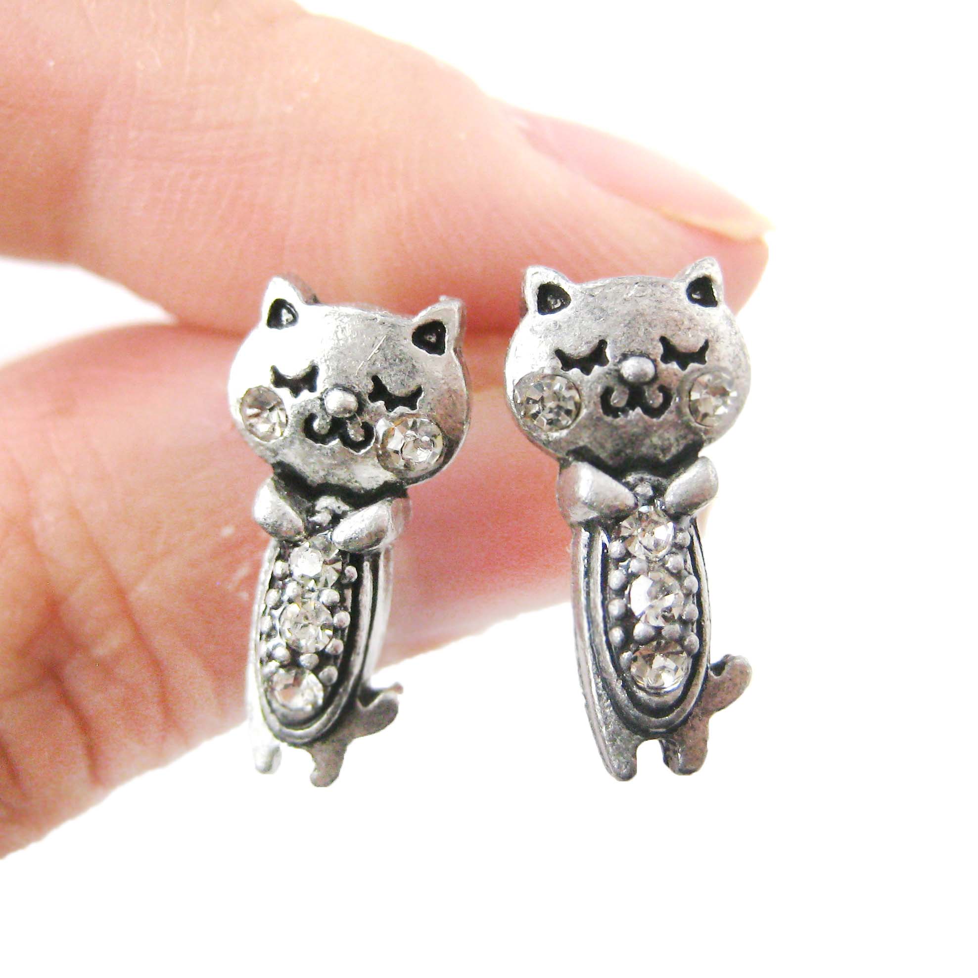 Small Kitty Cat Shaped Stud Earrings in Silver · DOTOLY Animal Jewelry