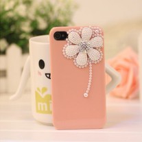 New Bling Crystal White Pearls Daisy Pink iPhone 4/4S Case