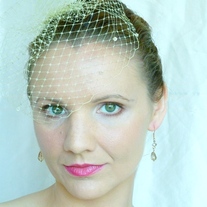 Champagne Birdcge Veil with Swarovski Crystals - Thumbnail 1