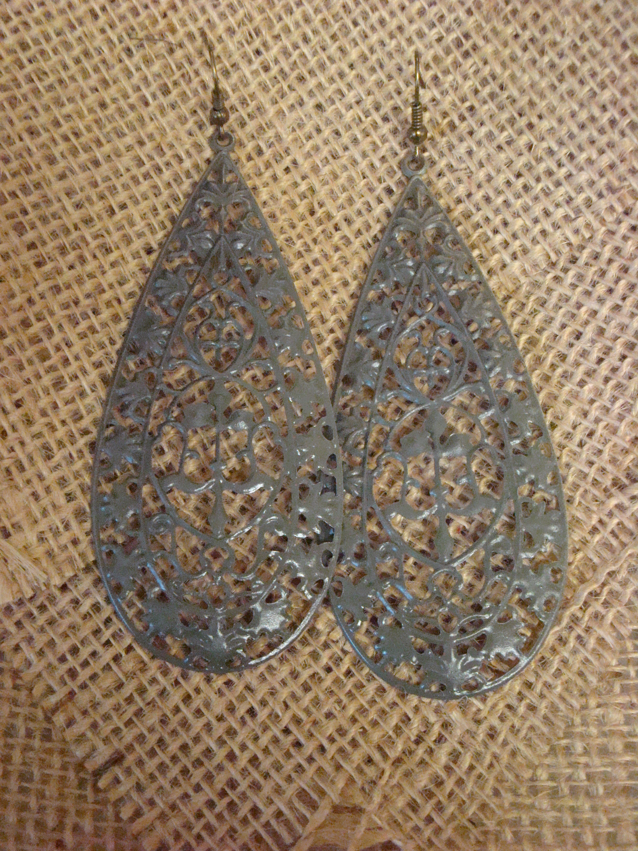 Olive Green Painted Filigree Earrings on Storenvy