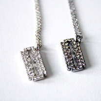 Mini Silver Gunmetal Rhinestone Razorblade  Necklace