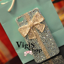 New Bling Sparkle Crystals Tiffany Style White Bow Blue iPhone 4/4S Case