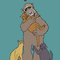 Alf and cats forgiveness, 5x7 print