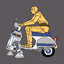 C3P0 riding R2D2 power assisted Vespa, 5x5 print