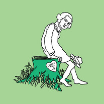 George Washington sitting on giving cherry tree stump, 5x5 print
