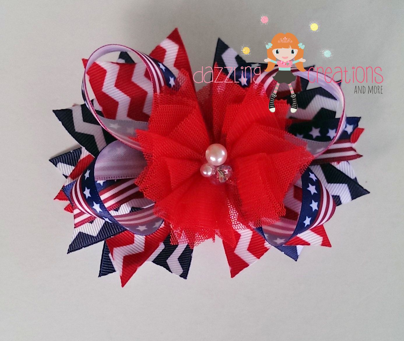 4th Of July Patriotic Red White Blue Hair Bows Photo Props Sold By