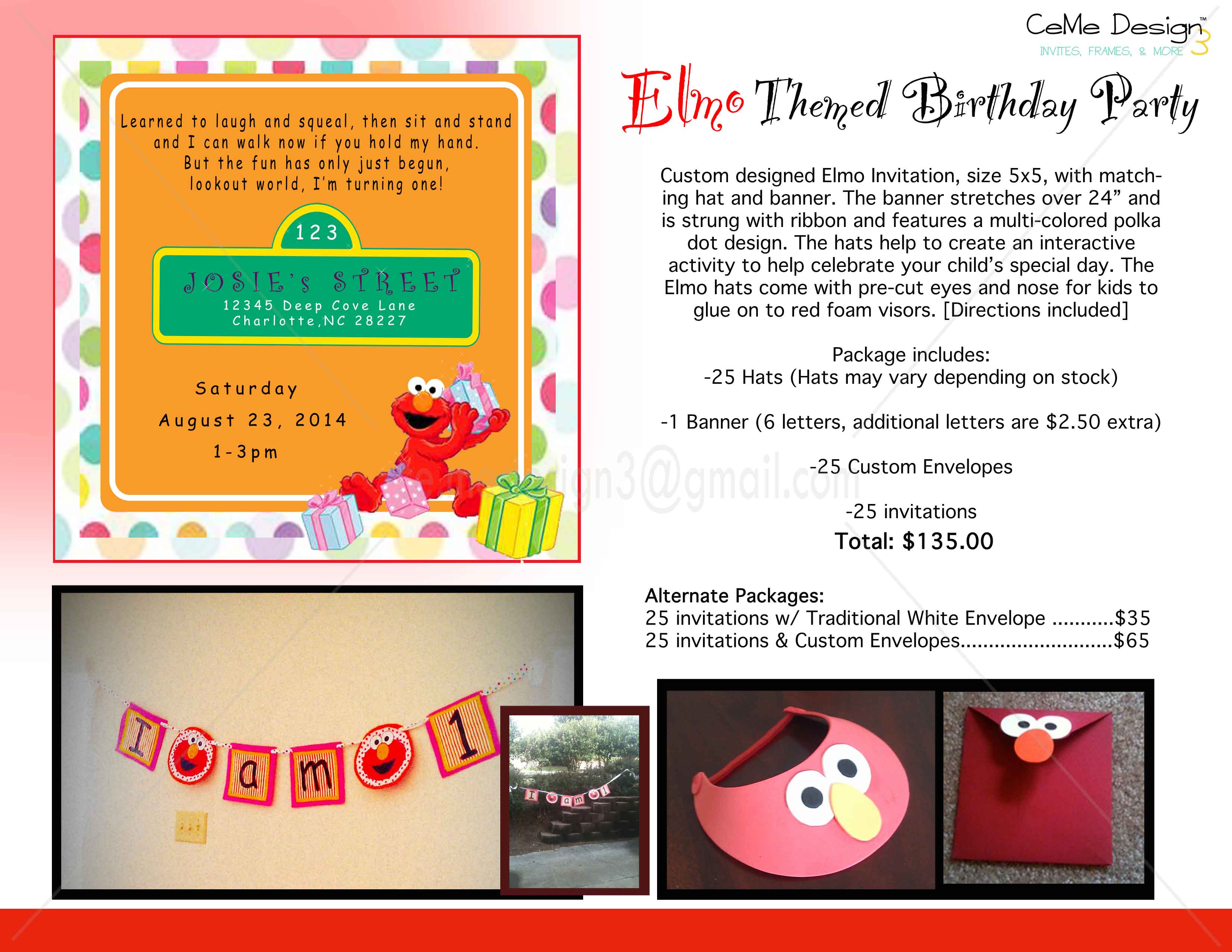 Elmo Themed Birthday Package Sold By Ce Me Design Studios On Storenvy
