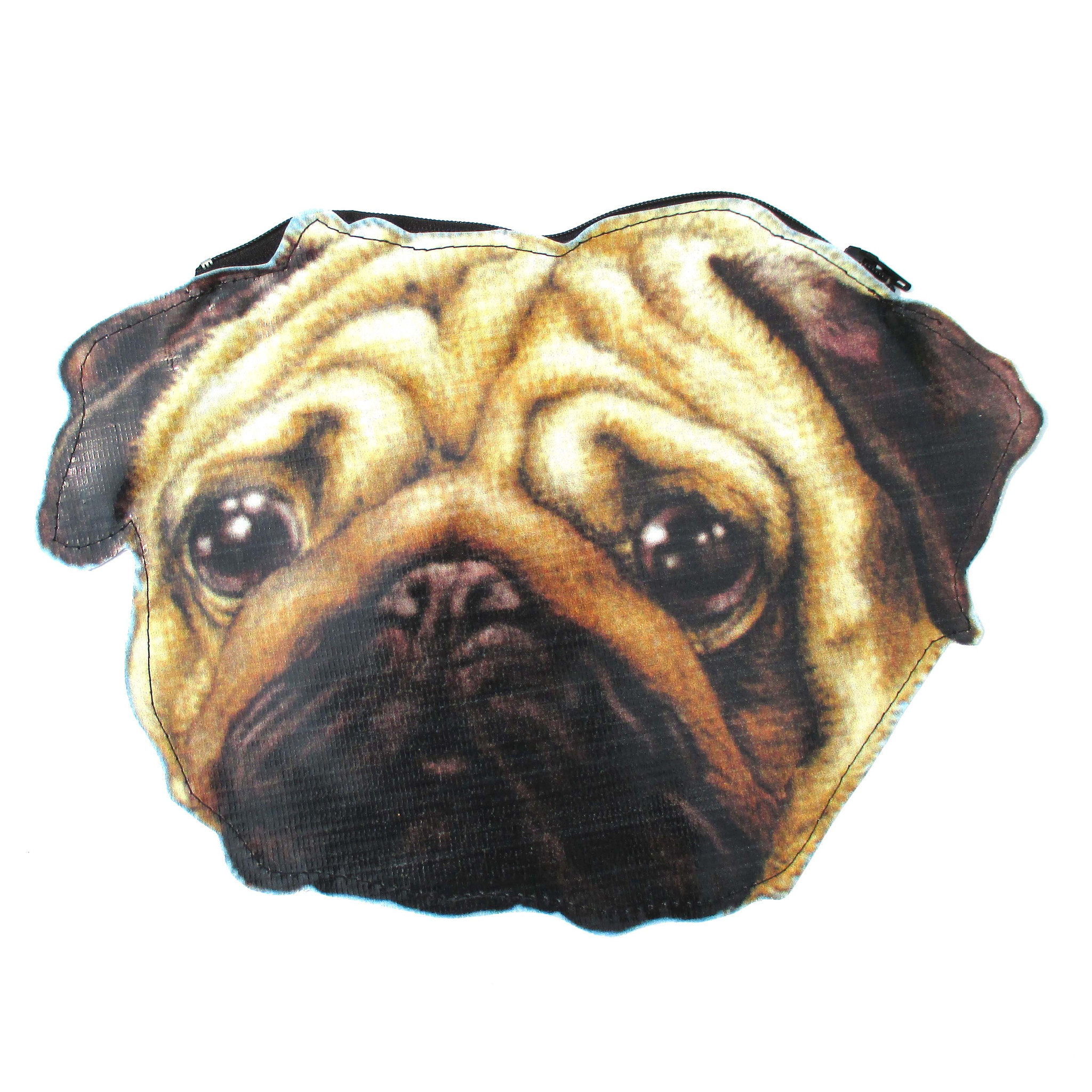 Realistic Pug Puppy Dog Head Shaped Vinyl Animal Digital Print Clutch