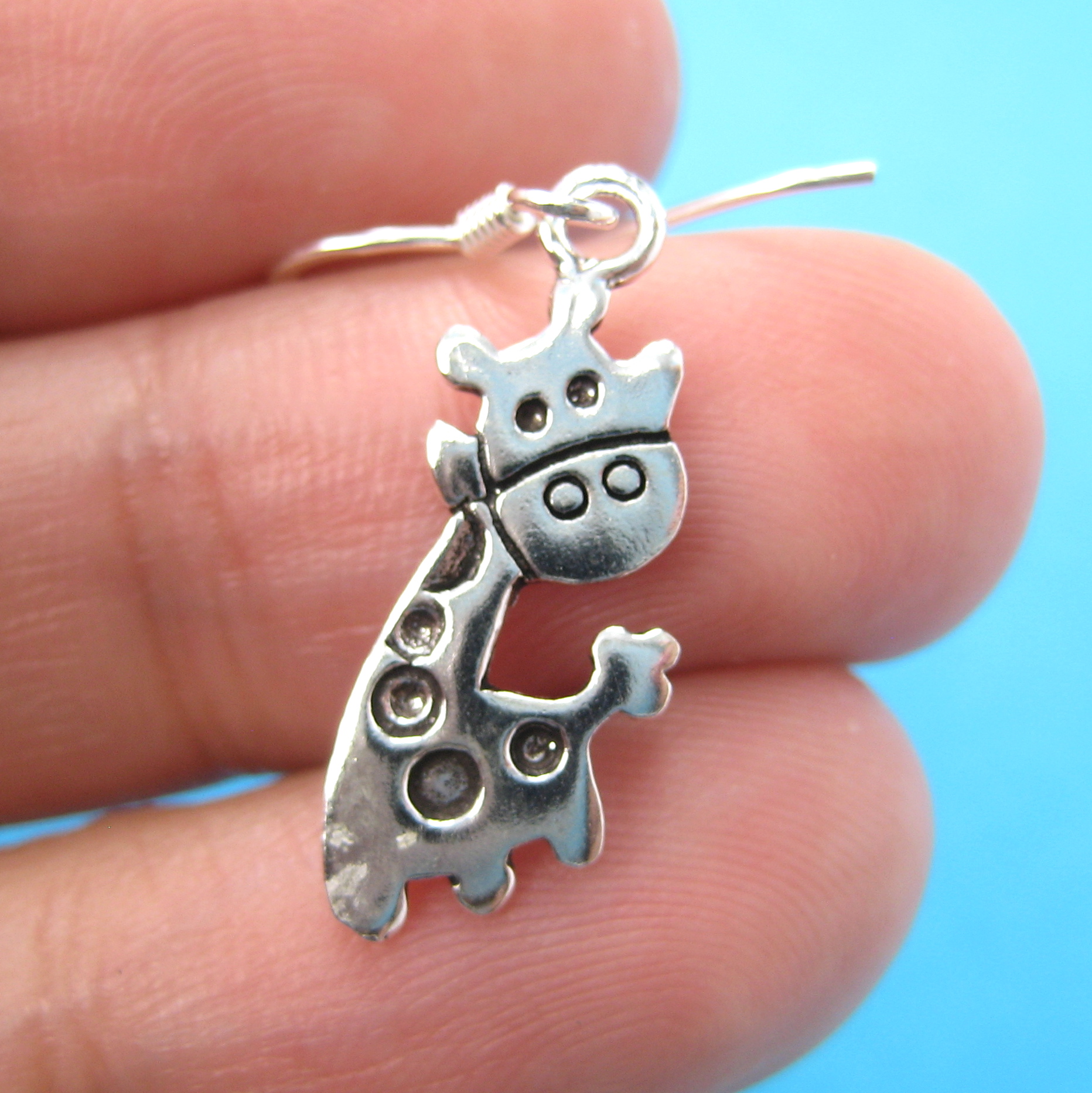 Small Cute Giraffe Animal Dangle Earrings in Sterling Silver · DOTOLY