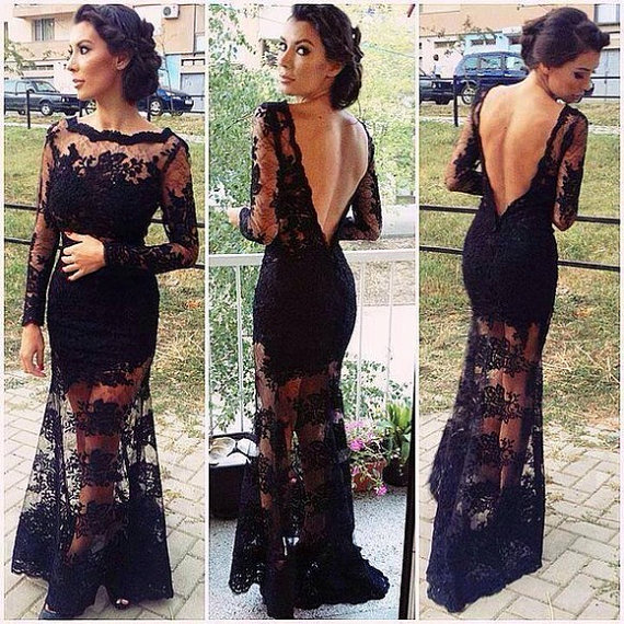 Black Sheer Prom Dresses with Sleeves