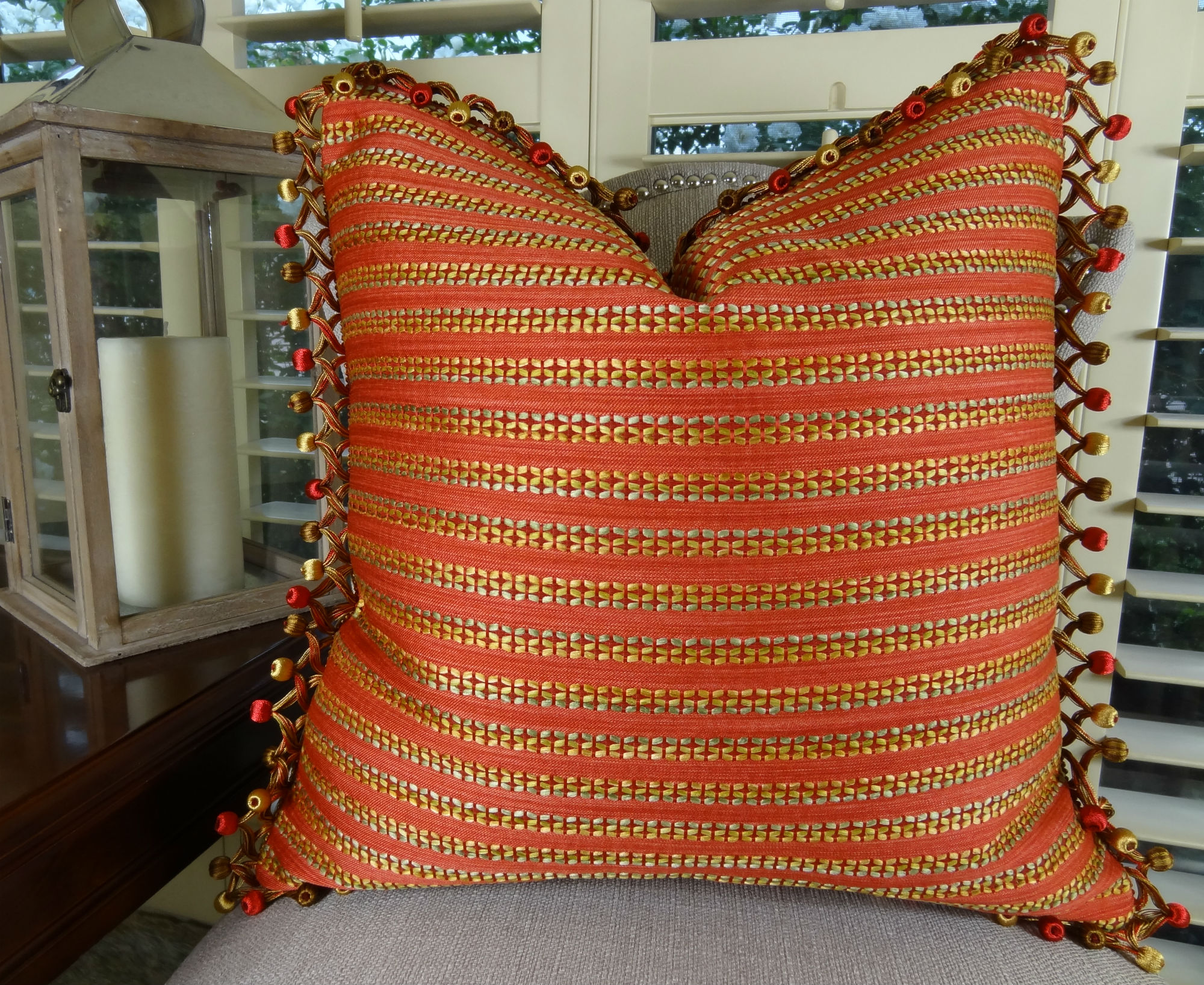 20 X 20 Designer Decorative Modern Stripe Pillow Red Light