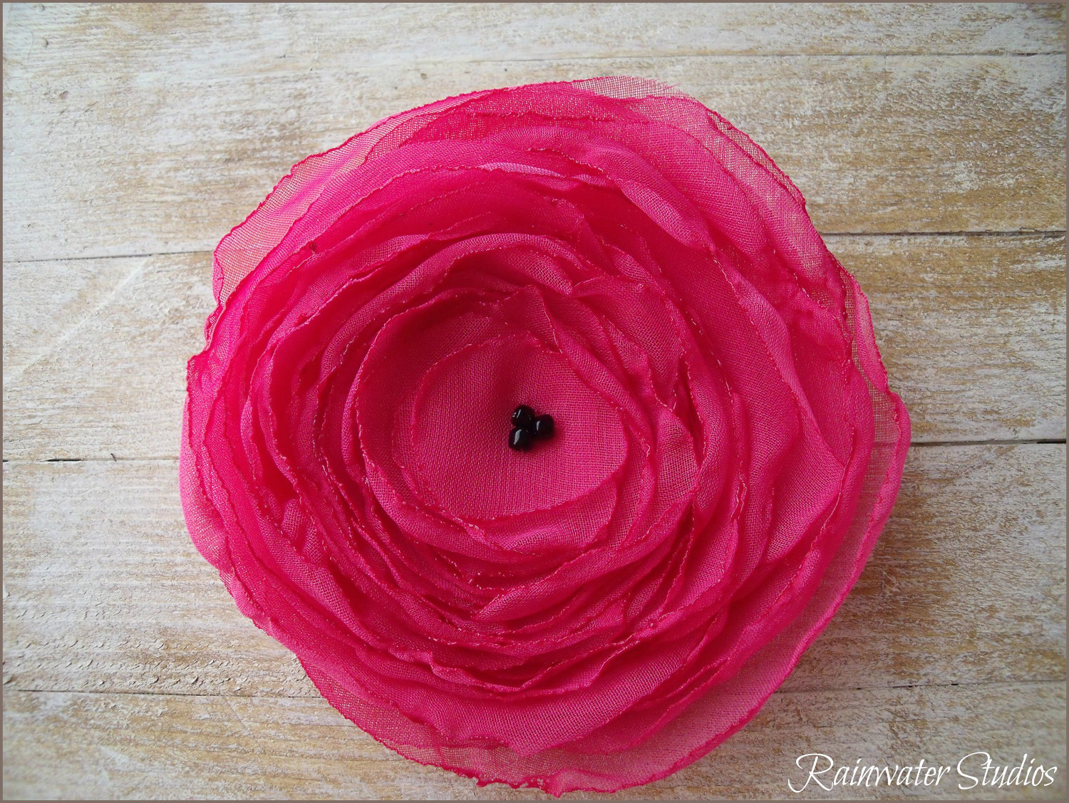 Wedding Hair Flower Pink Fushia Chiffon Shabby Chic Hair Flower