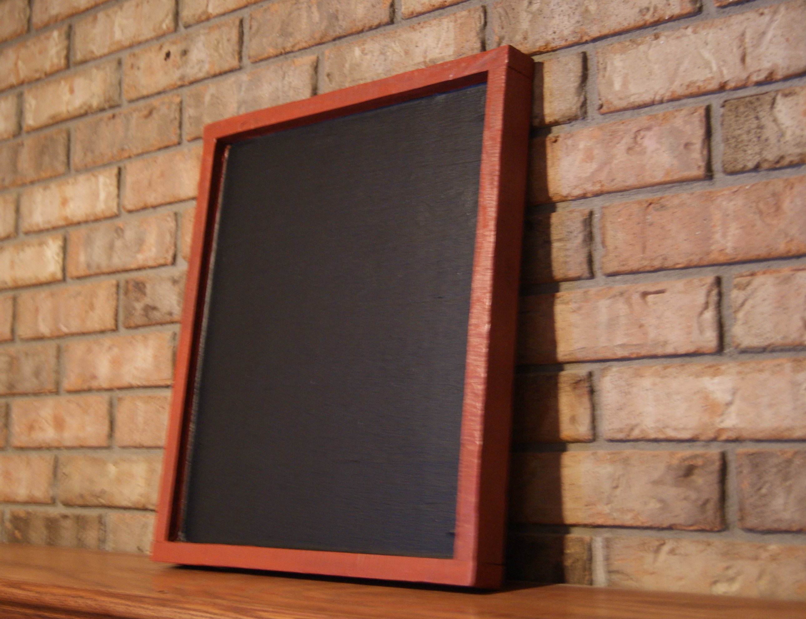 Chalkboard with rustic red frame. Solid wood chalkboard. Fired
