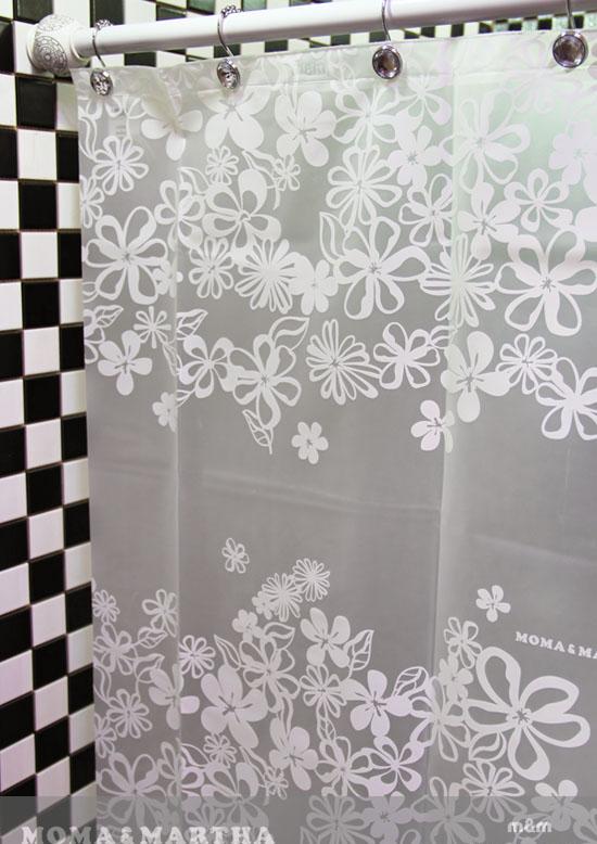 White Flower Pattern Transparent White Color Waterproof Shower