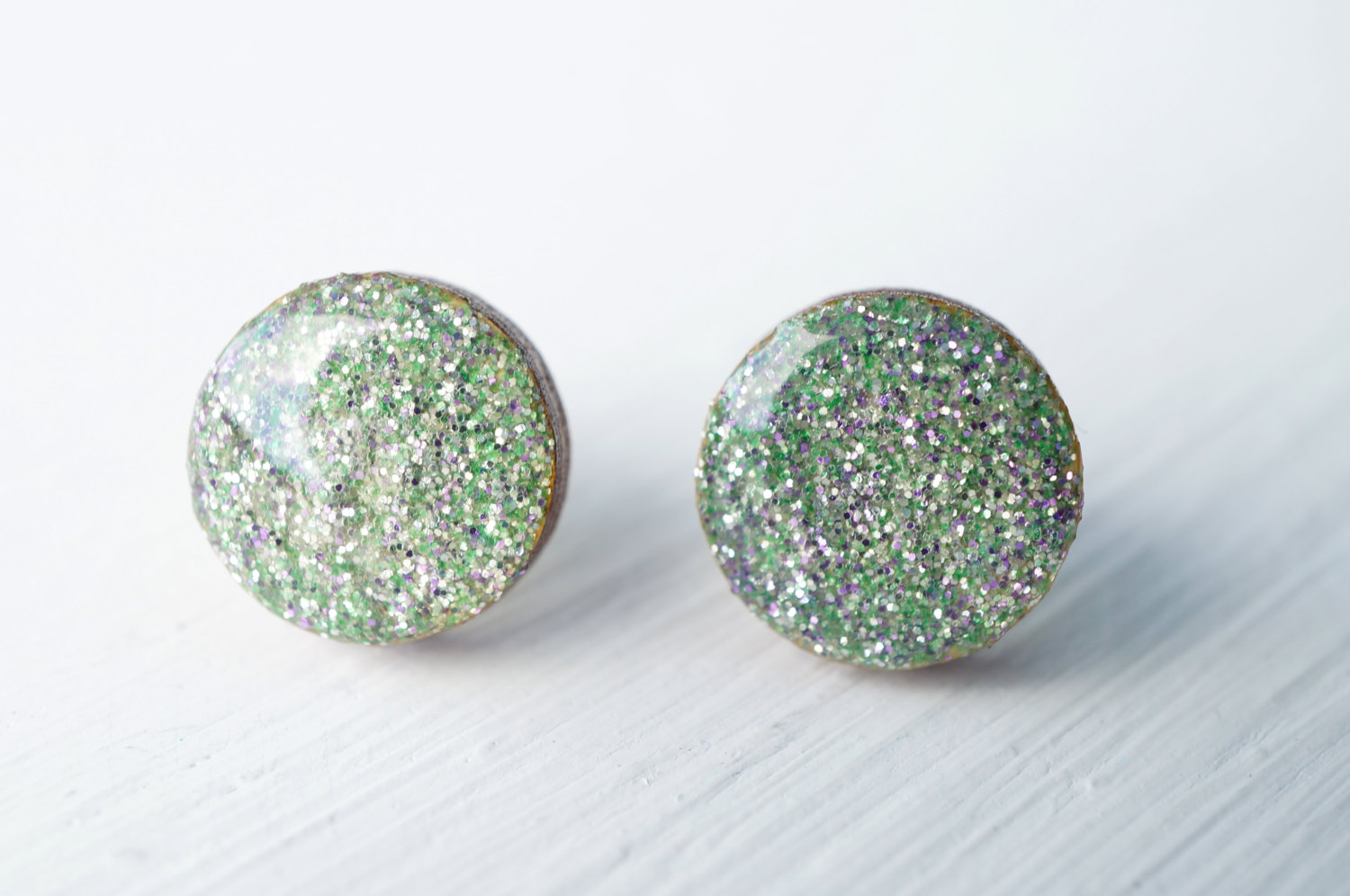 Mint Green Glitter Resin Stud Earrings