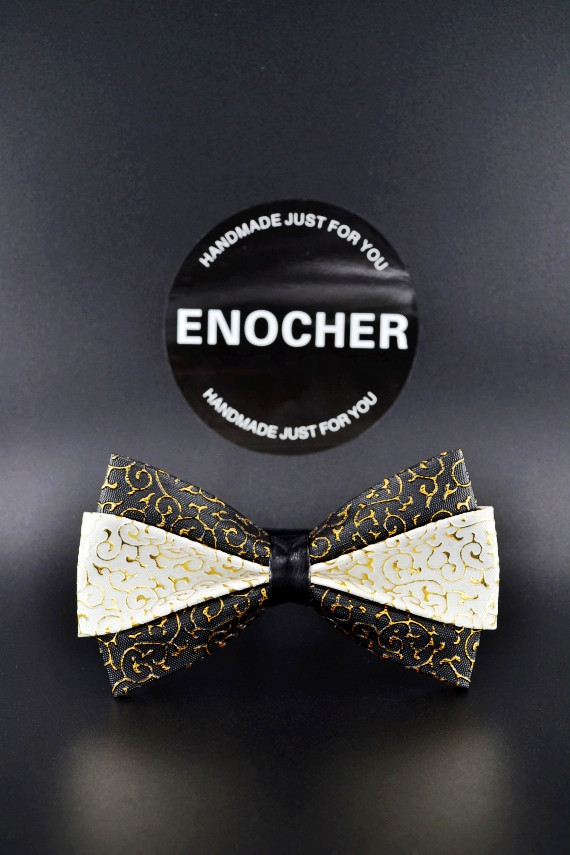 Black And White Inlaid Pattern Retro Pu Leather Bow Tie Men Bow