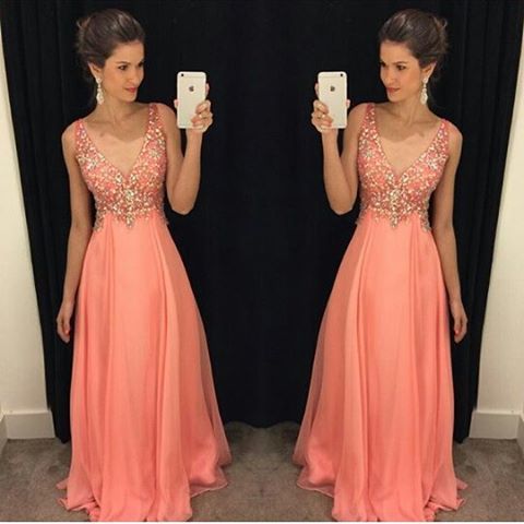 salmon prom dress