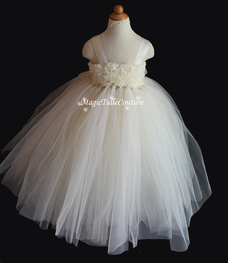Handmade Ivory Flower Girl Tutu Dresses, Toddler Tutu Dresses, Wedding Tulle Dresses on Storenvy
