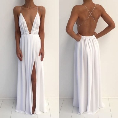 white long spaghetti strap dress