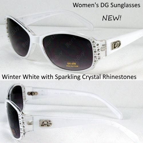 white sunglasses with rhinestones