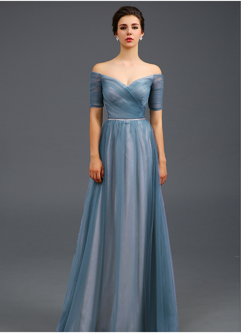  Light  Blue  Off the shoulder Evening Dress  A Line Formal  