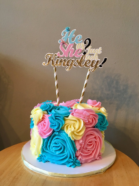 Gender Reveal Cake Topper Pink Blue Baby Shower Cake Topper