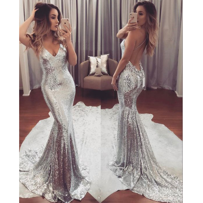 Silver Long Prom Dress