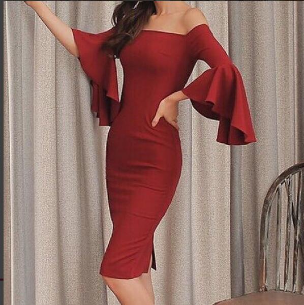 Long Sleeve Red Sheath Dress