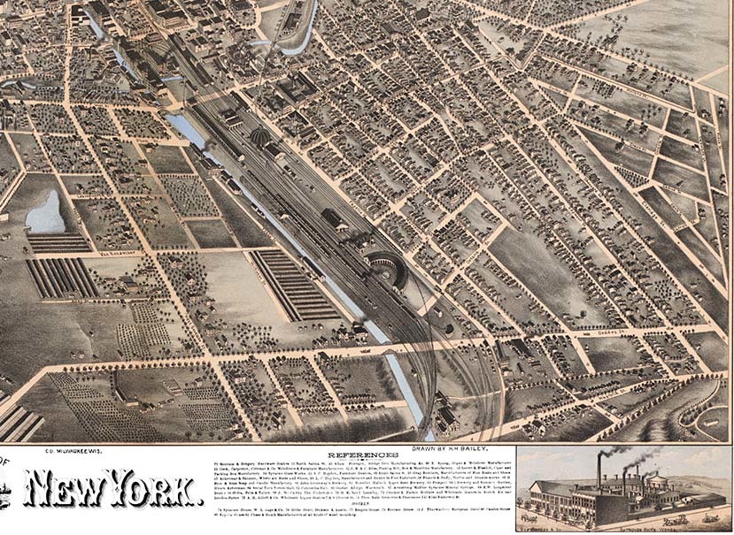 Framable Panorama Fine Art Wall art Reproduction Oswego New York in 1855 Antique Aerial Vintage Bird/'s Eye View Map Gicl\u00e9e