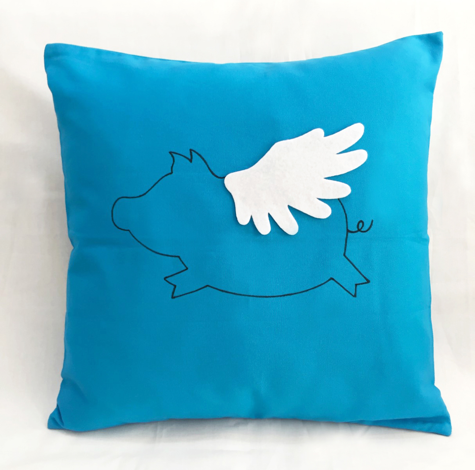 Flying Pig Blue Decorative Pillow Cover Cute Animal Wonderland