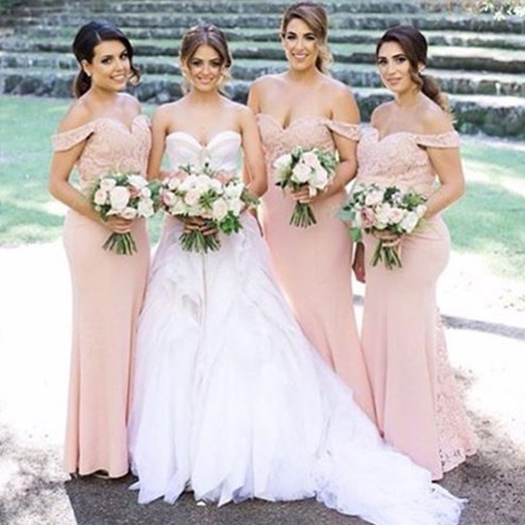 long sleeve off the shoulder bridesmaid dresses