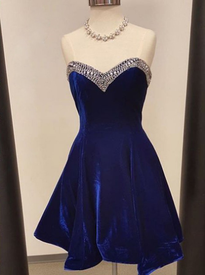 blue velvet cocktail dress