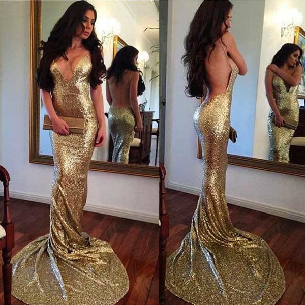 gold backless prom dress