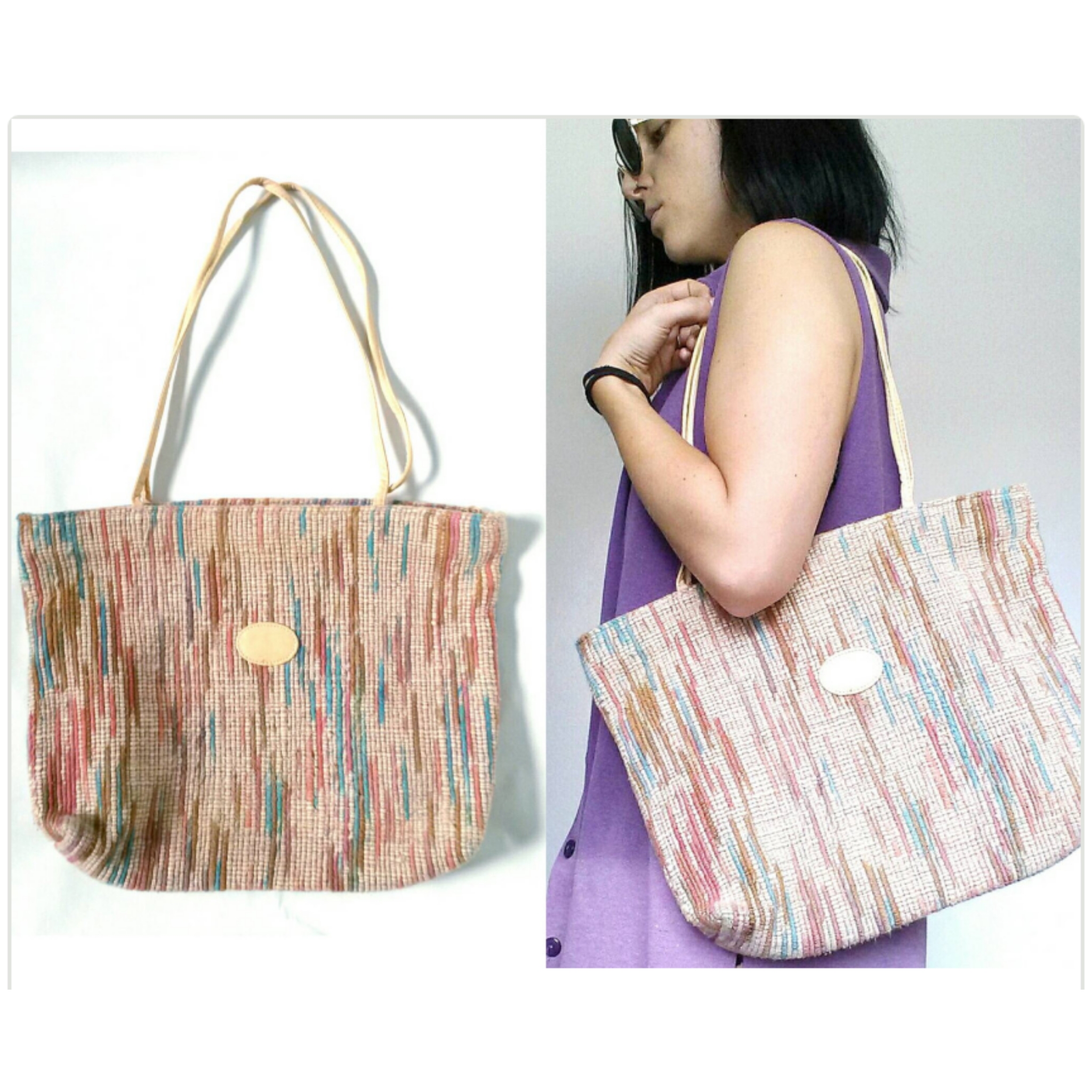 Vintage 90's Pastel Handbag - Woven Striped Purse - Large ...