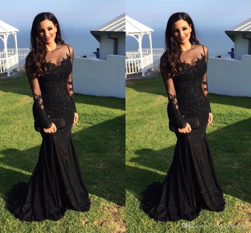 Black with Sheer Long Prom Dresses