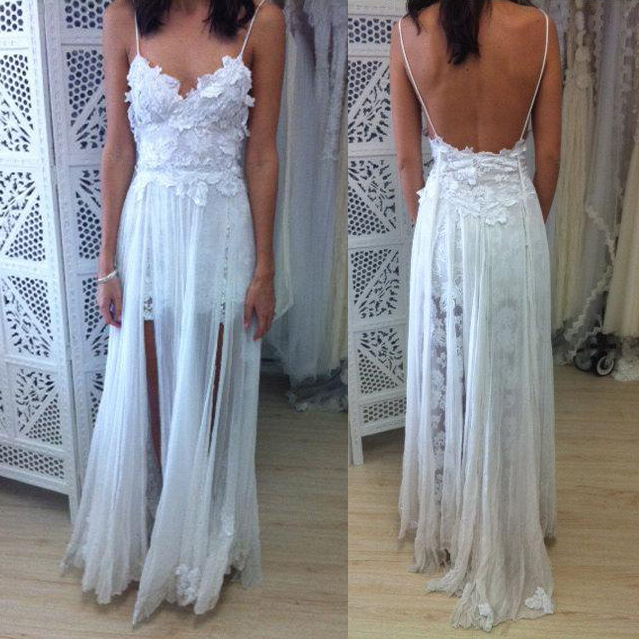 spaghetti strap beach wedding dress