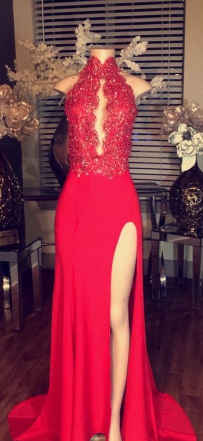red evening dress with split