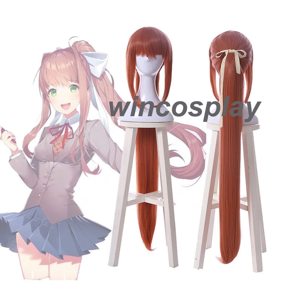 Game Doki Doki Literature Club Monika Long Straight Ponytail Brown Cosplay Wig On Storenvy
