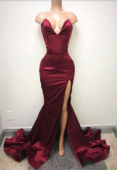 sexy burgundy prom dress