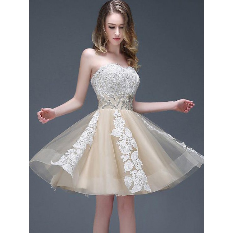 Short Champagne Homecoming Dress