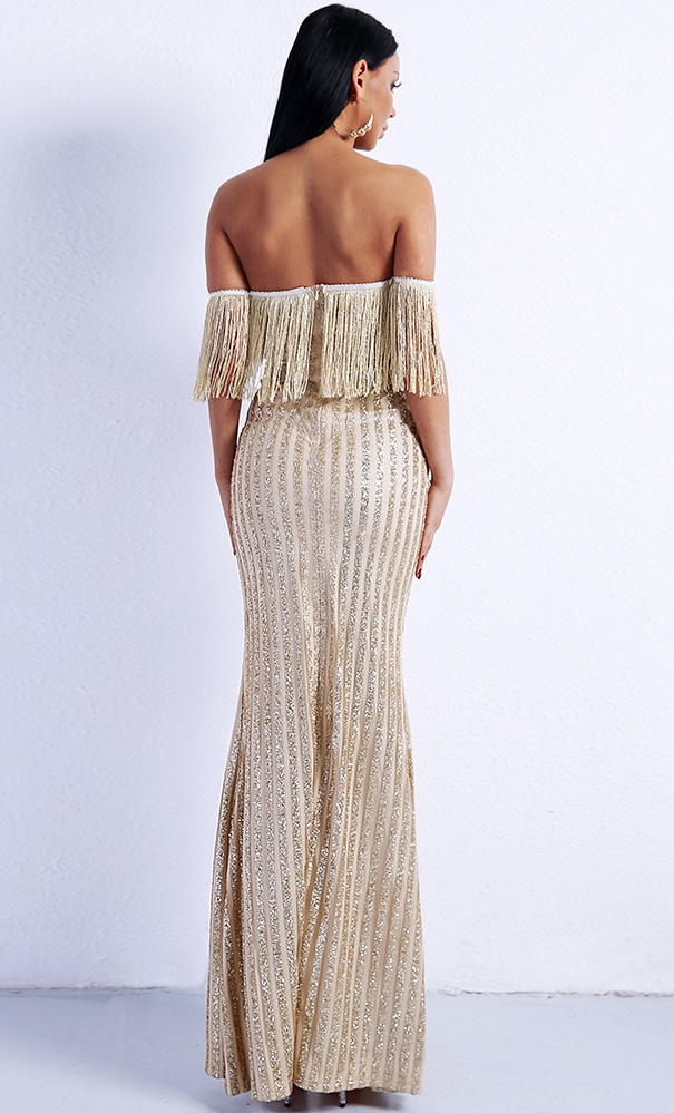 Gold Fringe Glitter Evening Dress on Storenvy