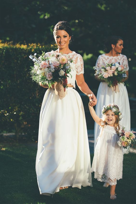 2018 Two Pieces Boho Bridesmaid Dress, White Long Bridesmaid Dresses