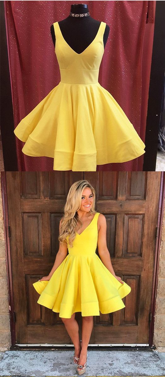 cute yellow homecoming dresses