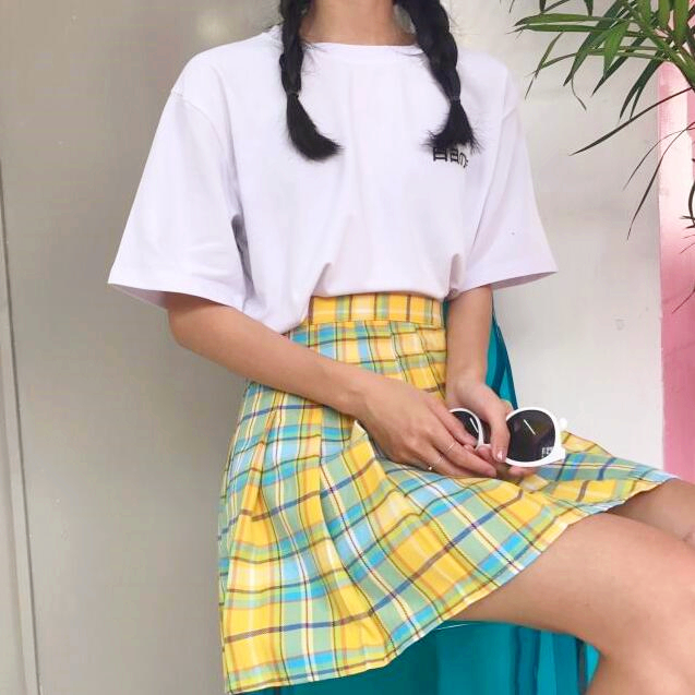 High Waist Pastel Colored Plaid Pleated Skirt on Storenvy