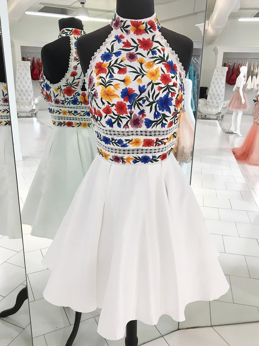 white floral homecoming dress