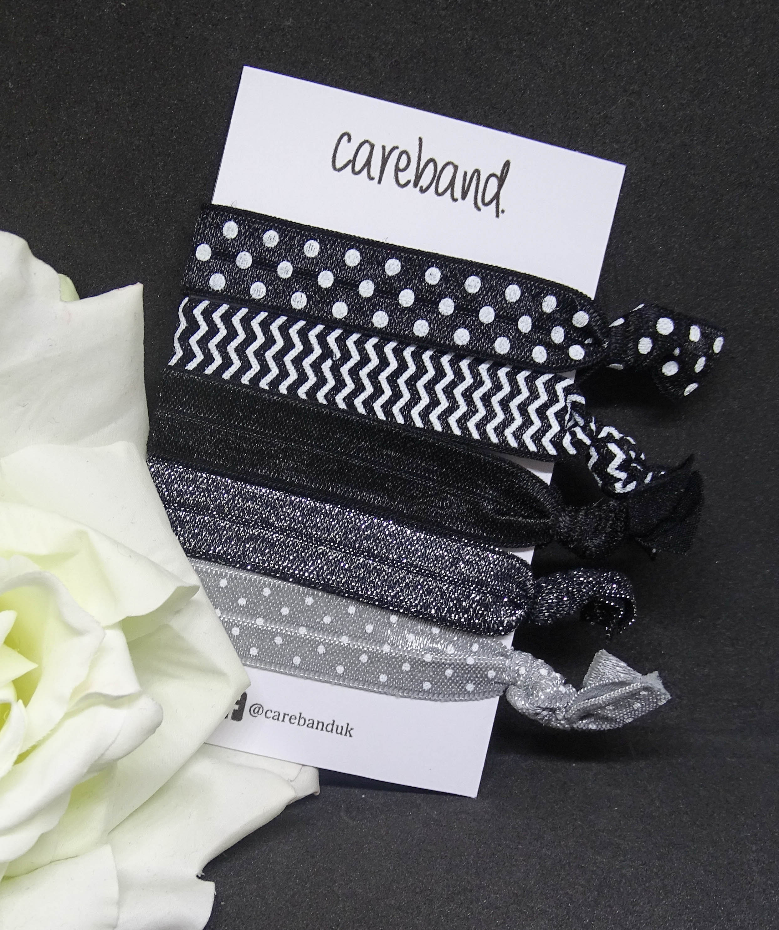 Set Of 5 Black White Print Creaseless Hair Ties No Damage Gentle
