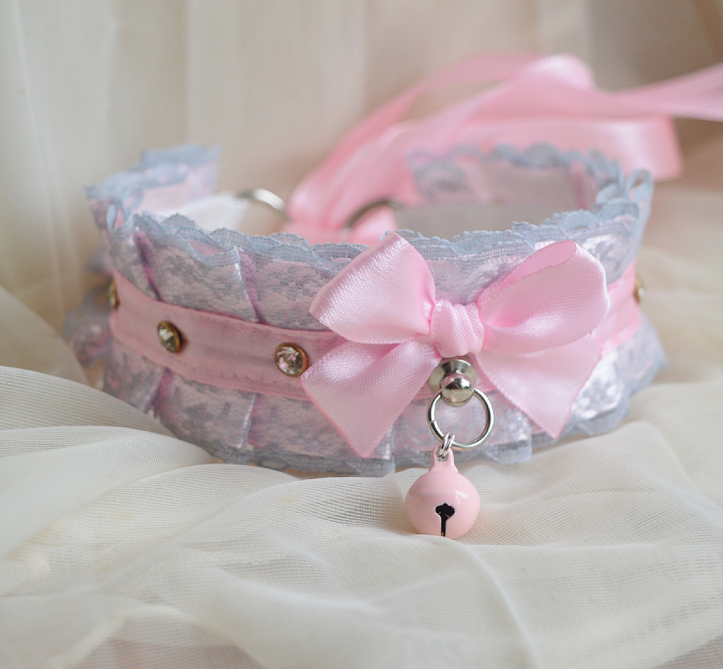 Made To Order Kitten Play Collar Crystal Candy Pleated Pastel Kawaii Choker With Made To Order Kitten Play Collar Crystal Candy Pleated Pastel Kawaii Choker With