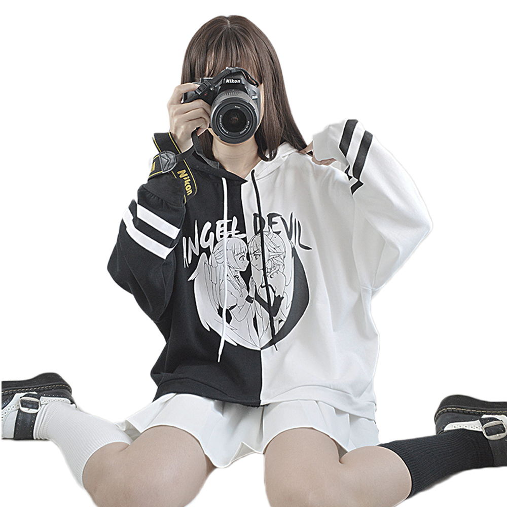 Harajuku Angel Devil Terry Splice Black Women Hoodie · HIMI'Store