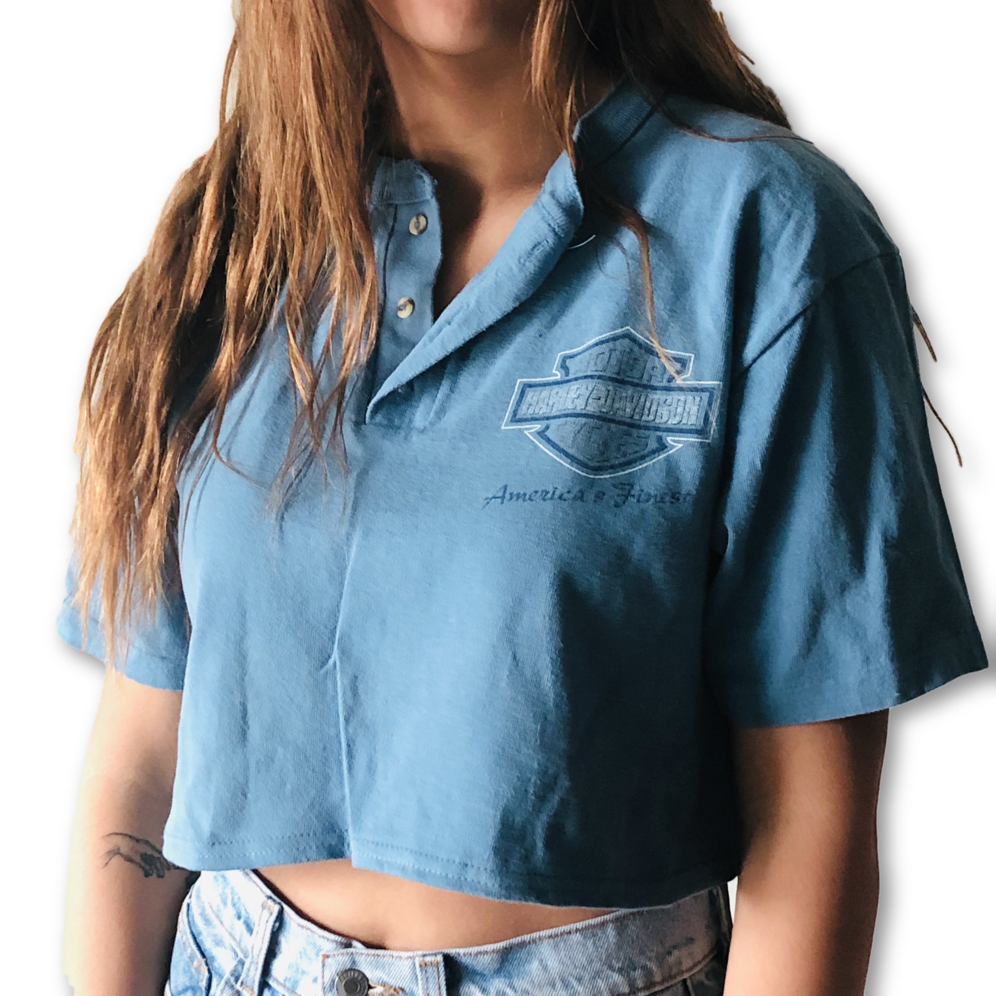 Harley Davidson Seattle >> Seattle Blue Harley Davidson Button Up Crop Top From Knee Deep Denim Harley Davidson Seattle >> Seattle Blue Harley Davidson Button Up Crop Top From Knee Deep Denim